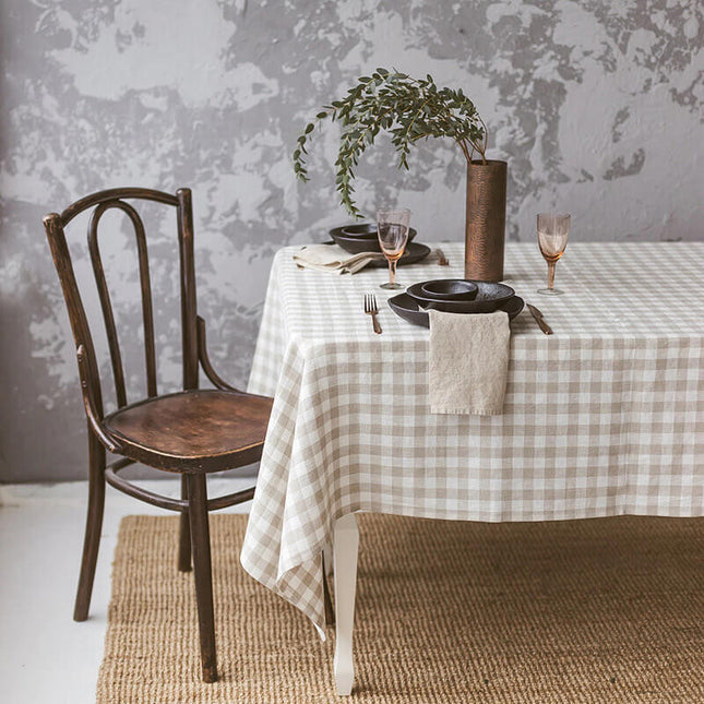 Linen Tablecloth - Olive Stripe