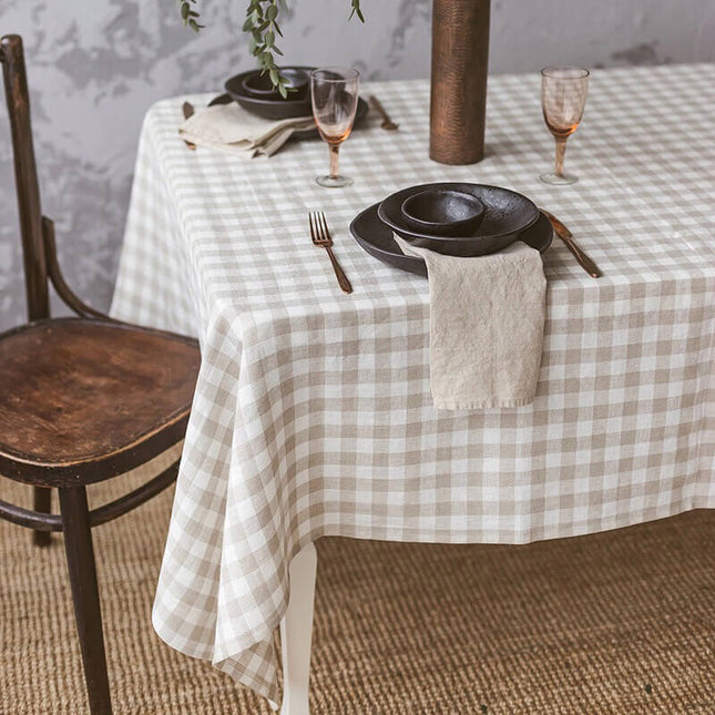 Linen Tablecloth - Olive Stripe