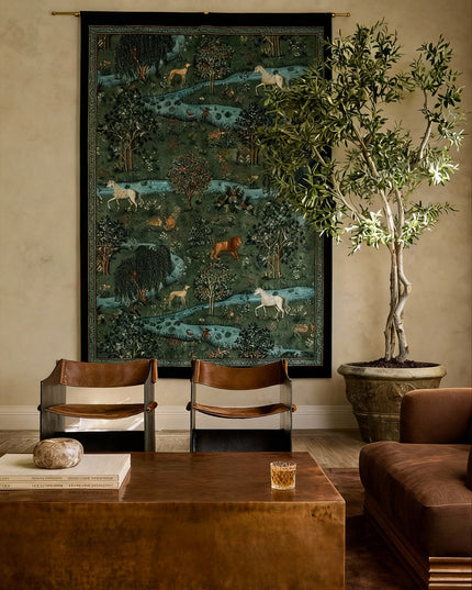 Vintage Handmade Animal Landscape Print Tapestry