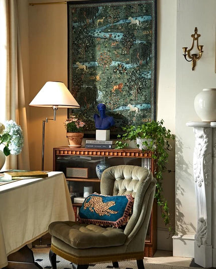 Vintage Handmade Animal Landscape Print Tapestry