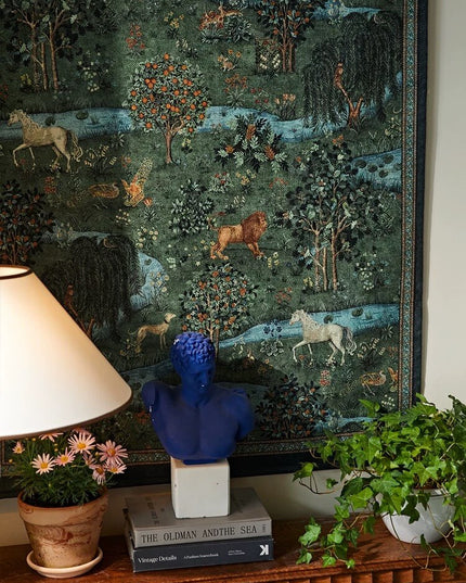 Vintage Handmade Animal Landscape Print Tapestry