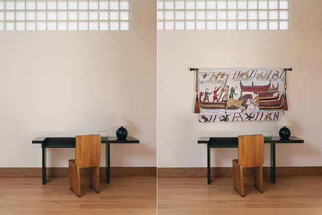 Before vs After - Bare Wall vs Ship Tapestry