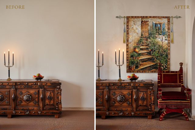 Before vs After — Italian Tuscan Villa Tapestry