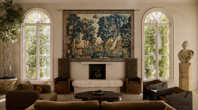 17th-Century Verdure: Peacock & Fountain