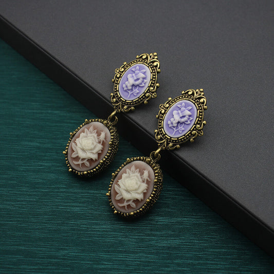 Vintage Natural Gemstone Cameo Earrings