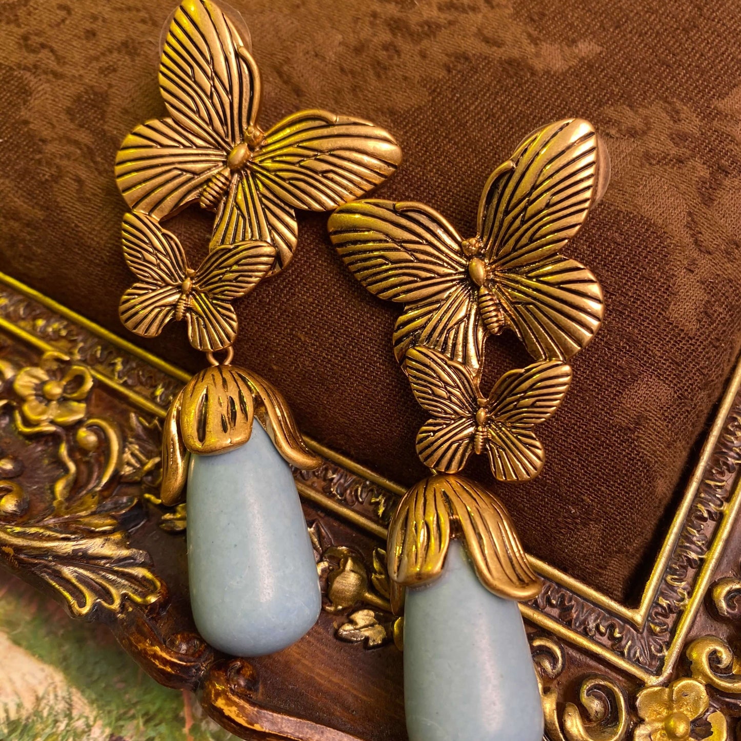 Butterflies Dance Natural Stone Vintage Earrings