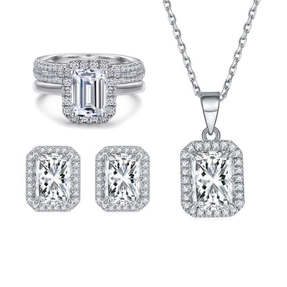 Heart Craft Square Cut Sterling Silver Wedding Bridal Jewelry Set