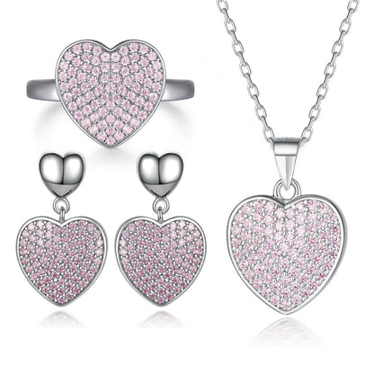 Heart Craft Pink Cut Sterling Silver Bridal Party Jewelry Set