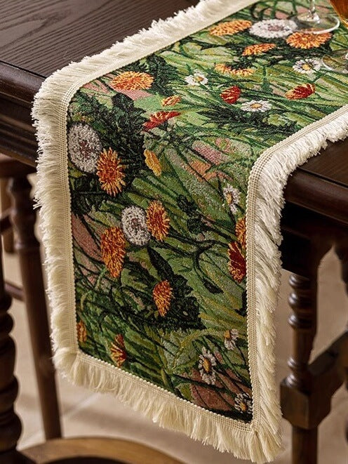 Oil Painting Flower Table Runner