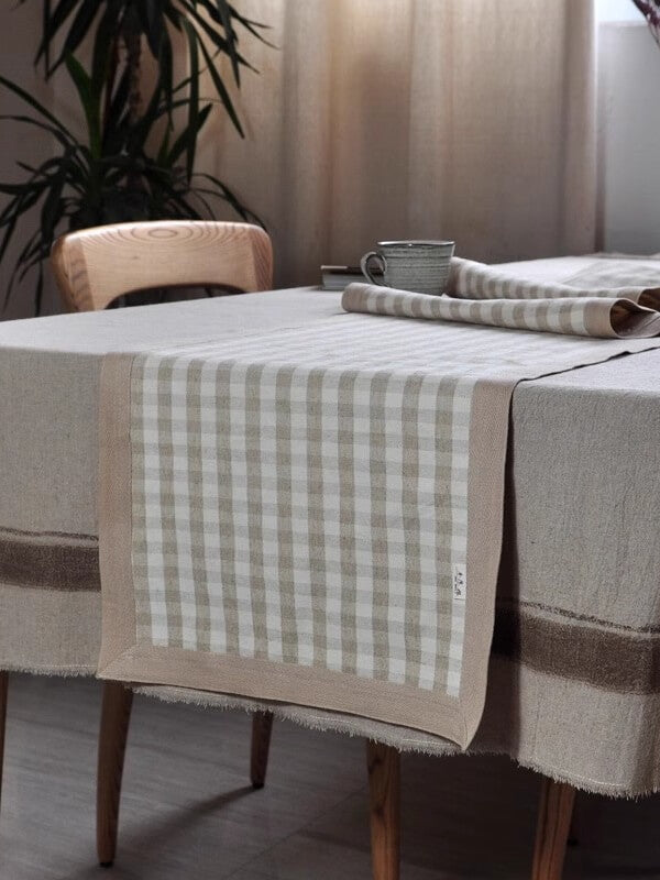 Vichy Beige Linen Runner