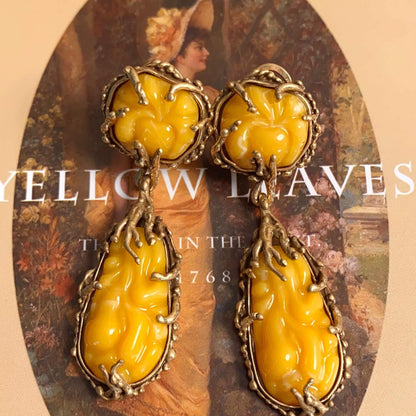 Leaf Cameo Antique Sterling Silver Earrings