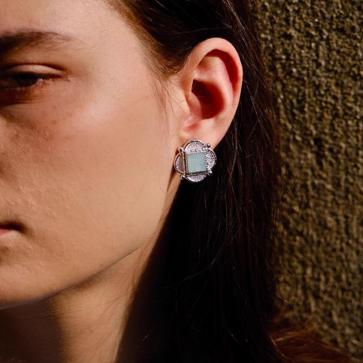 Ice Blue Polar Blue Clover Tartan Earrings