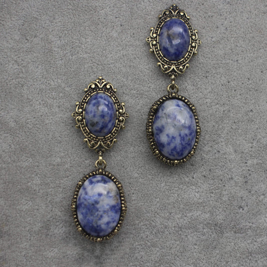 Vintage Natural Gemstone Cameo Earrings