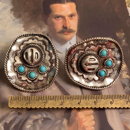 Dick Cowboy Turquoise Antieke Sterling Zilveren Oorbellen