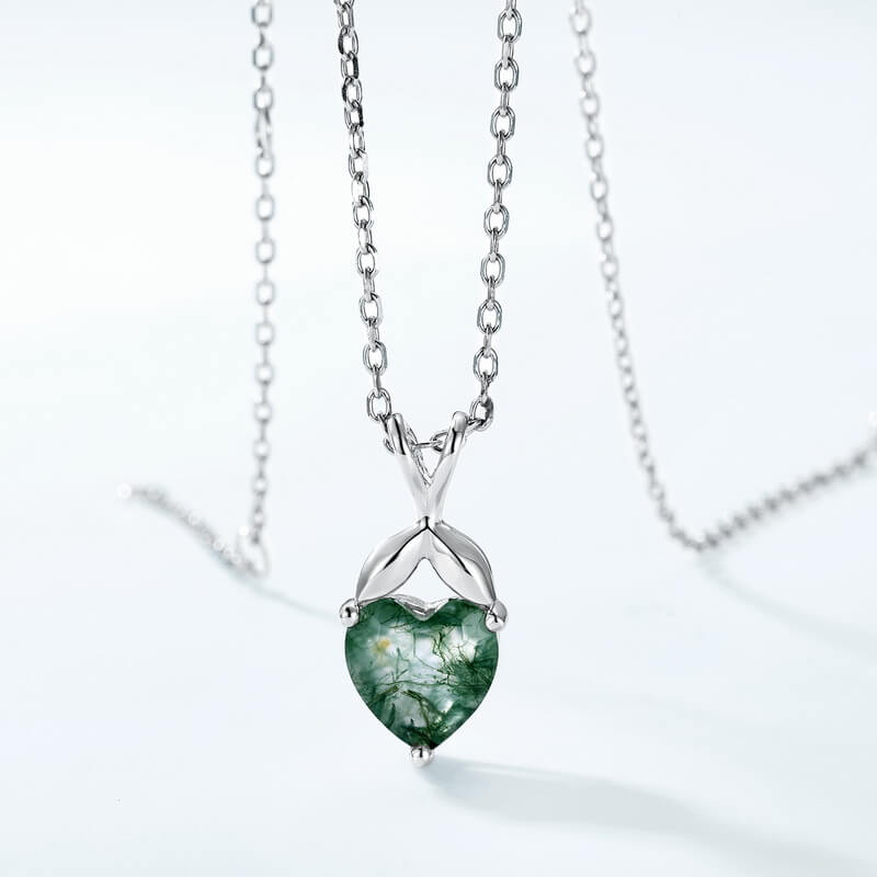 Heart Craft Ocean Agate Love Sterling Silver Necklace