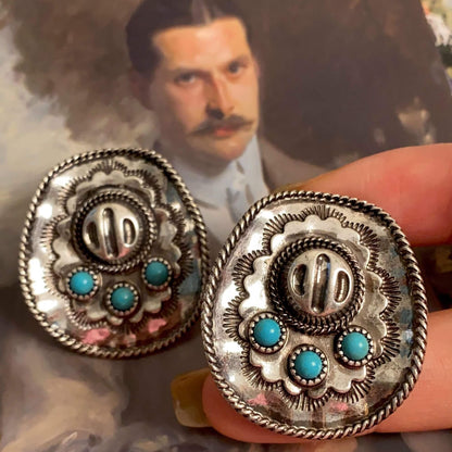 Dick Cowboy Turquoise Antieke Sterling Zilveren Oorbellen