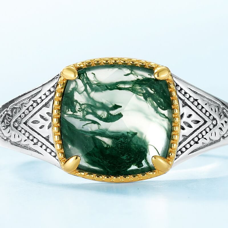 Vintage Moss Agate Sterling Silver Ring