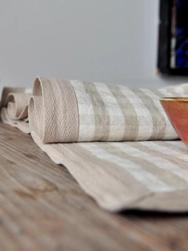 Vichy Beige Linen Runner