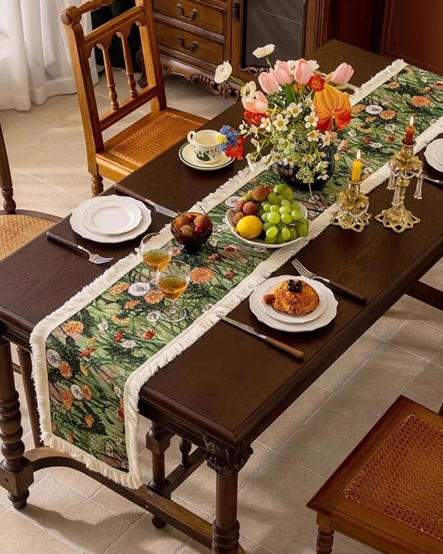 Oil Painting Flower Table Runner