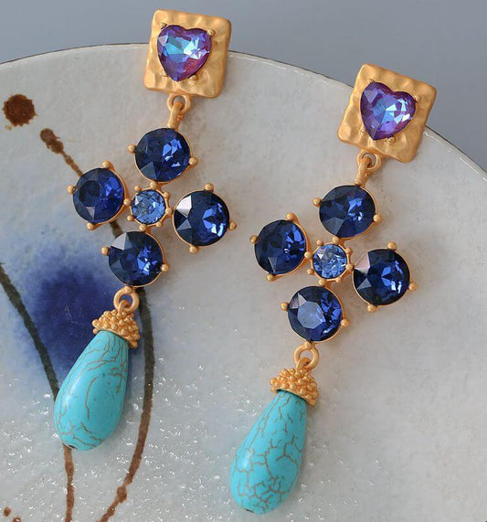 Blue Crystal Turquoise Antique Earrings