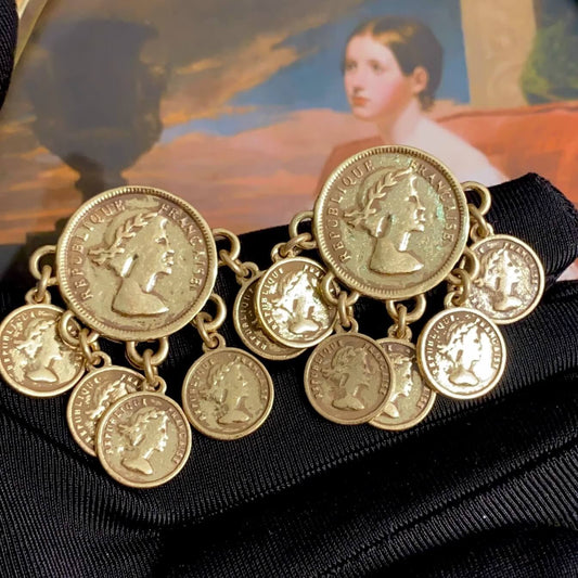 Antique Coin Goddess Cameo Antique Earrings