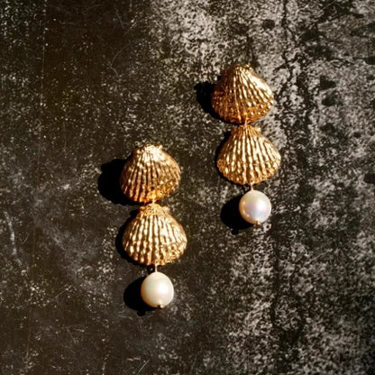 Ocean Whisper Baroque Pearl Shell Earrings