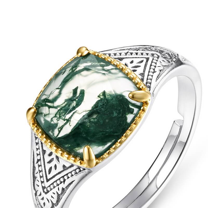 Vintage Moss Agate Sterling Silver Ring