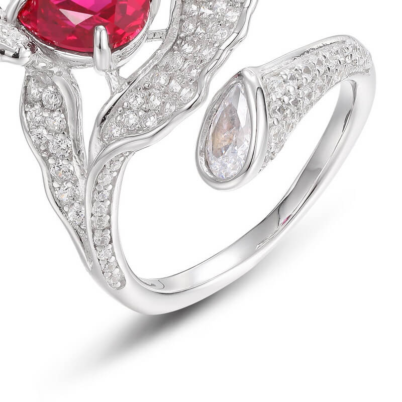 Heart Craft Flower Cut Gemstone Sterling Silver Ring