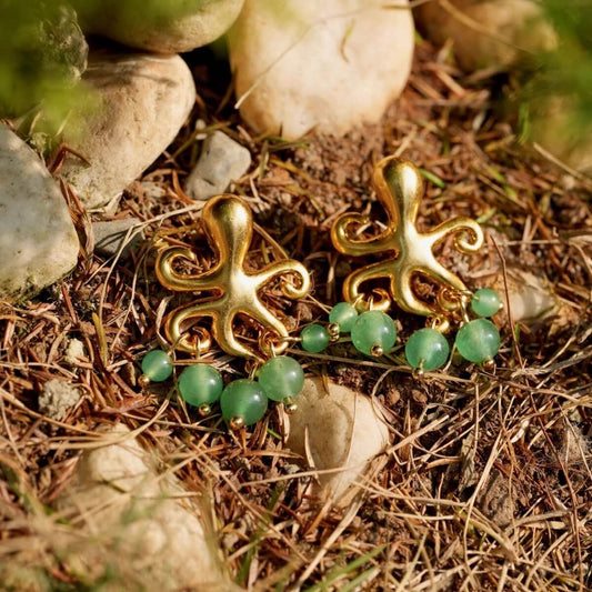 Ocean Dance Octopus Vintage Agate Earrings