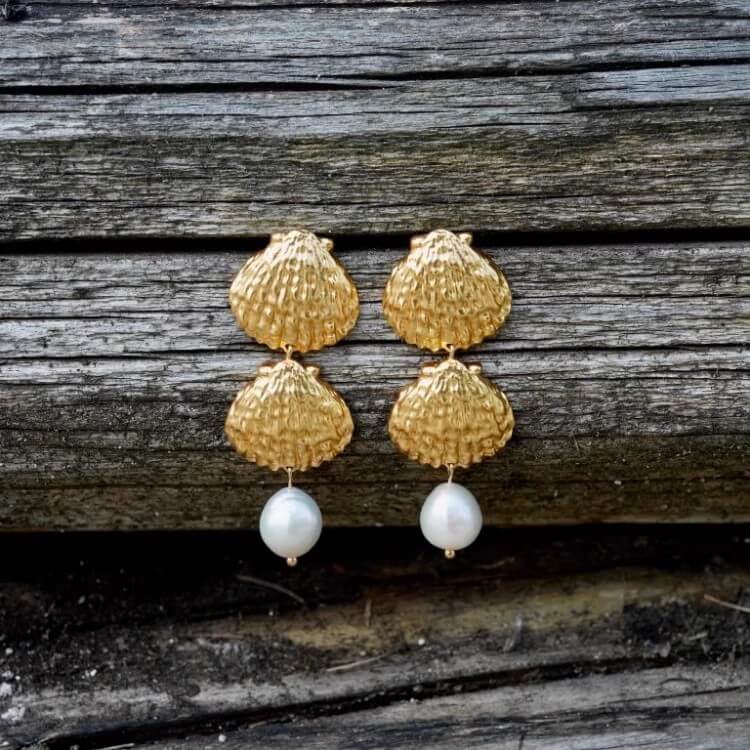 Ocean Whisper Baroque Pearl Shell Earrings