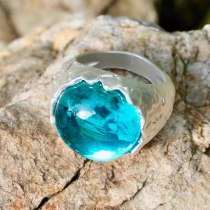 Ocean Blue Planet handgemaakte Jelly Ring