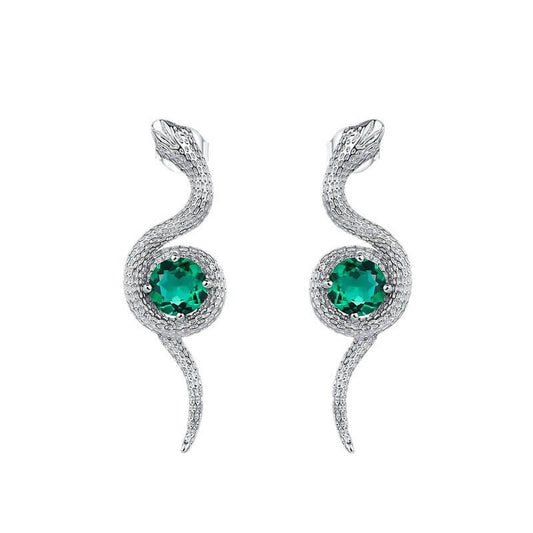 Heart Craft Snake S925 Emerald Gemstone Earrings