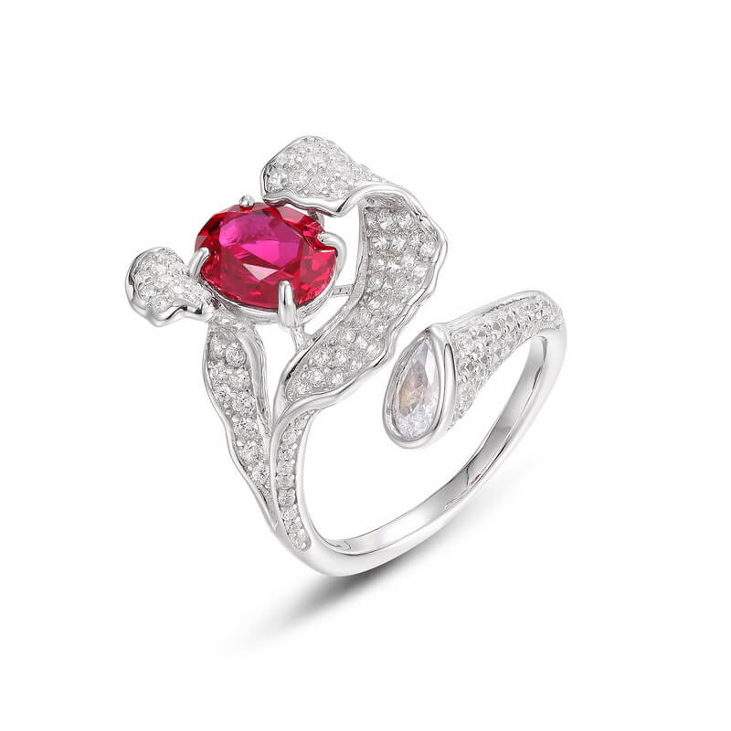 Heart Craft Flower Cut Gemstone Sterling Silver Ring