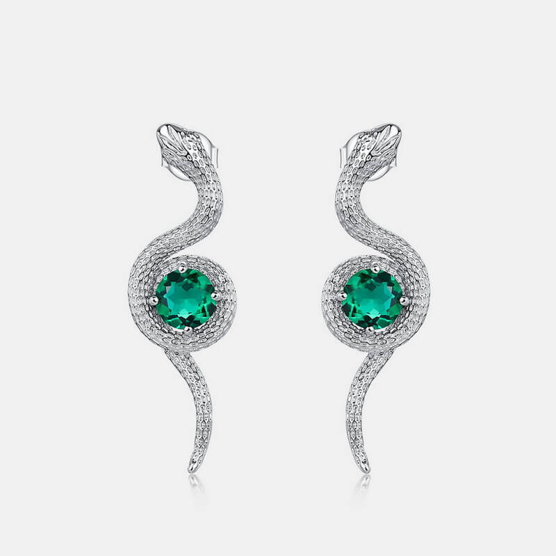 Heart Craft Snake S925 Emerald Gemstone Earrings