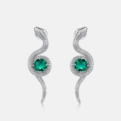 Heart Craft Snake S925 Emerald Gemstone Earrings