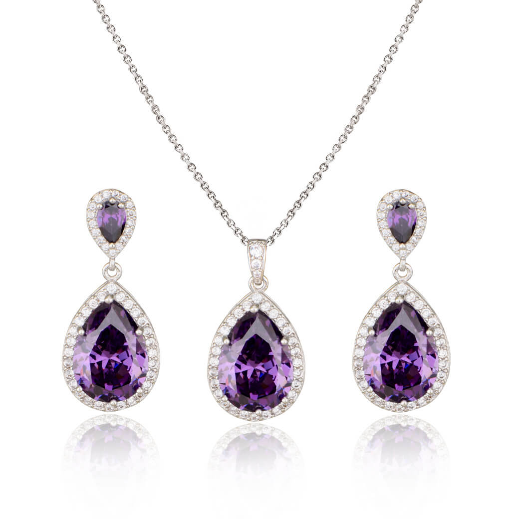 Heart Crafted Teardrop Sterling Silver Bridal Party Jewelry Set