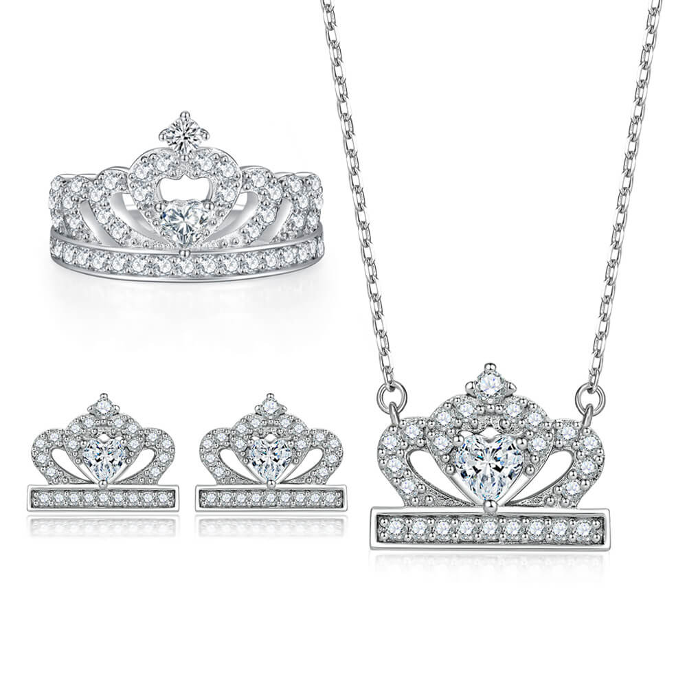 Heart Craft Princess Cut Sterling Silver Wedding Bridal Jewelry Set