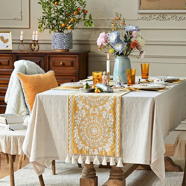 Tasseled Embroidery Table Runner