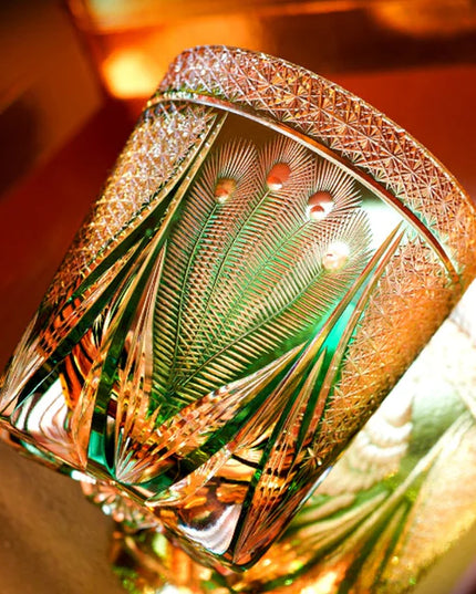 Edo Kiriko Whisky Glass – Emerald Peacock