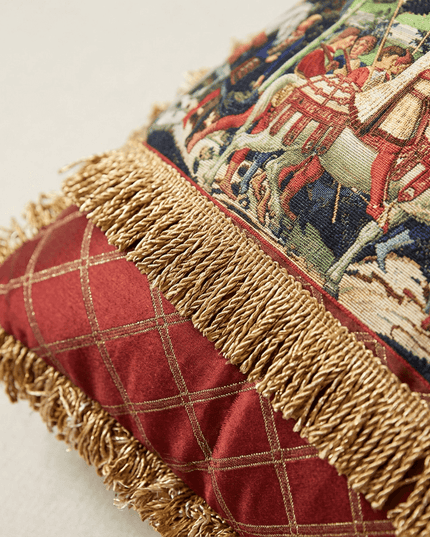 14th-Century Knight Velvet Tassel  Tapestry Cushion - Benozzo Gozzoli