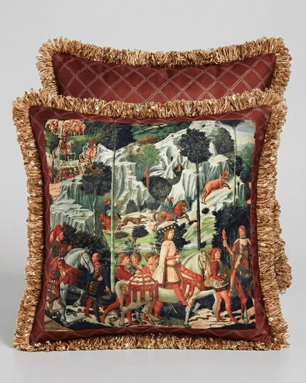 14th-Century Knight Velvet Tassel  Tapestry Cushion - Benozzo Gozzoli