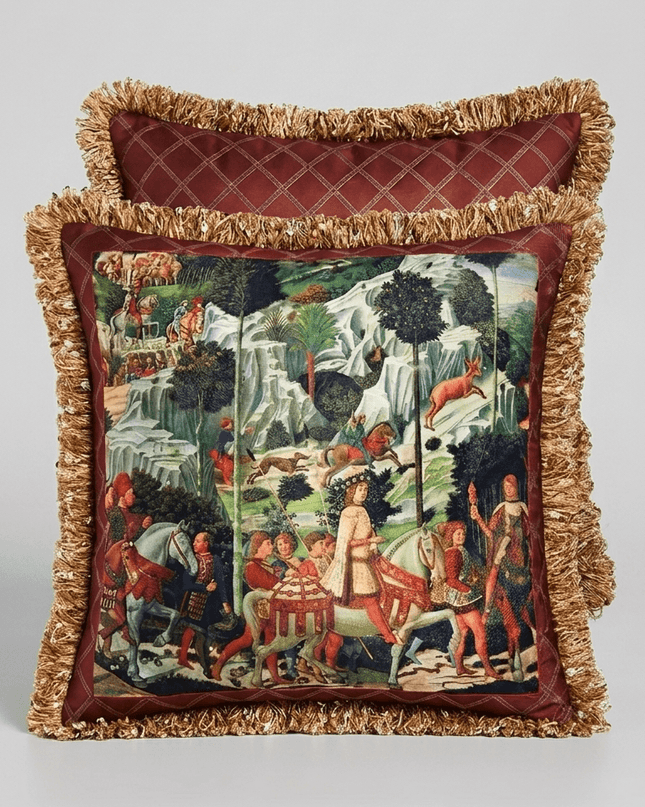 14th-Century Knight Velvet Tassel  Tapestry Cushion - Benozzo Gozzoli