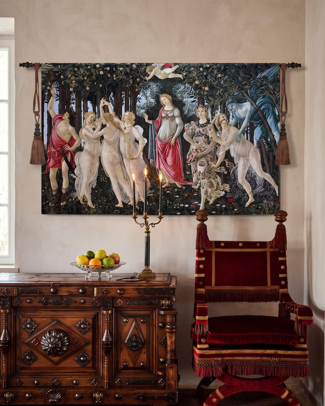 14th Century La Primavera Italian Belgian Jacquard Tapestry Wall Hanging