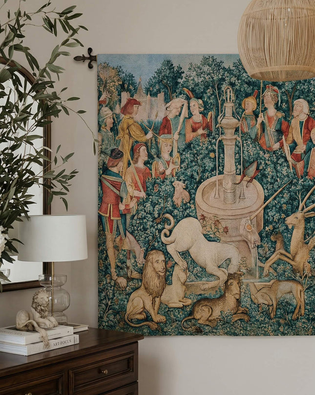15th-Century Flemish Belgium Jacquard Tapestry Wall Hanging - Unicorn Hunt