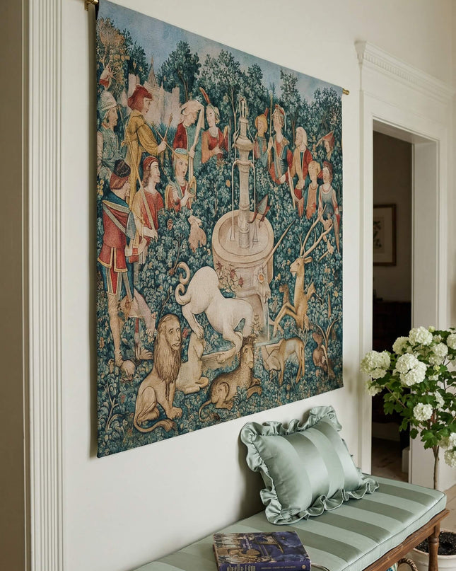 15th-Century Flemish Belgium Jacquard Tapestry Wall Hanging - Unicorn Hunt