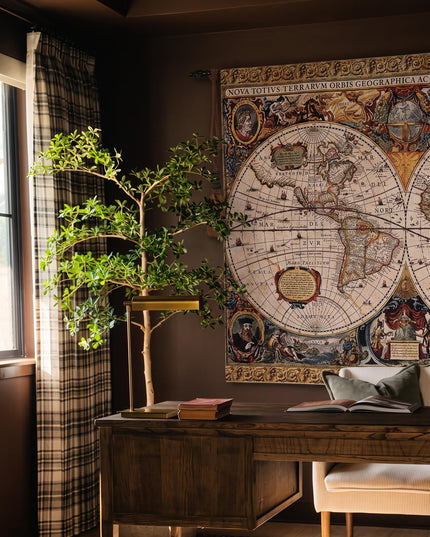 16th Century Antique Map Old World Brown Wall Tapestry - Henricus Hondius II
