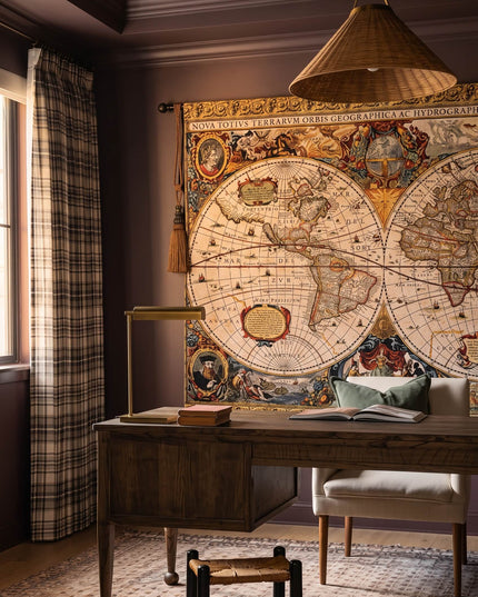 16th Century Antique Map Old World Brown Wall Tapestry - Henricus Hondius II