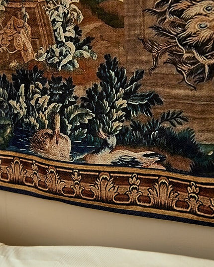 17th-Century Flemish Verdure Tapestry- Peacock & Fountain Verdure