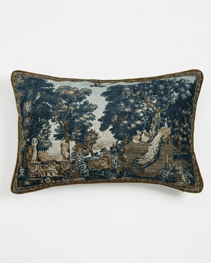 17th-Century Flemish Verdure Tapestry Pillow Cover — Peacock & Fountain