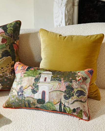 17th-Century Gardens of Jaipur Green Animal Landscape Throw Pillow